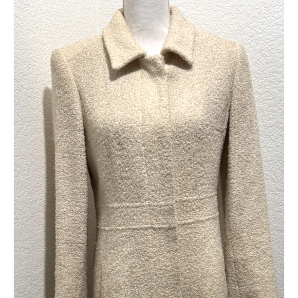 Vintage MODA International Womens Wool Boucle Coat Cream Mid Length Sz XS - Picture 2 of 13